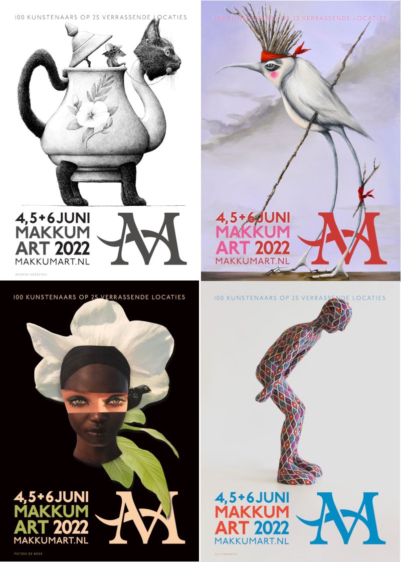 Posters die het festival aankondigen. Gemaakt door verschillende kunstenaars, die deelnemen aan dit festival.